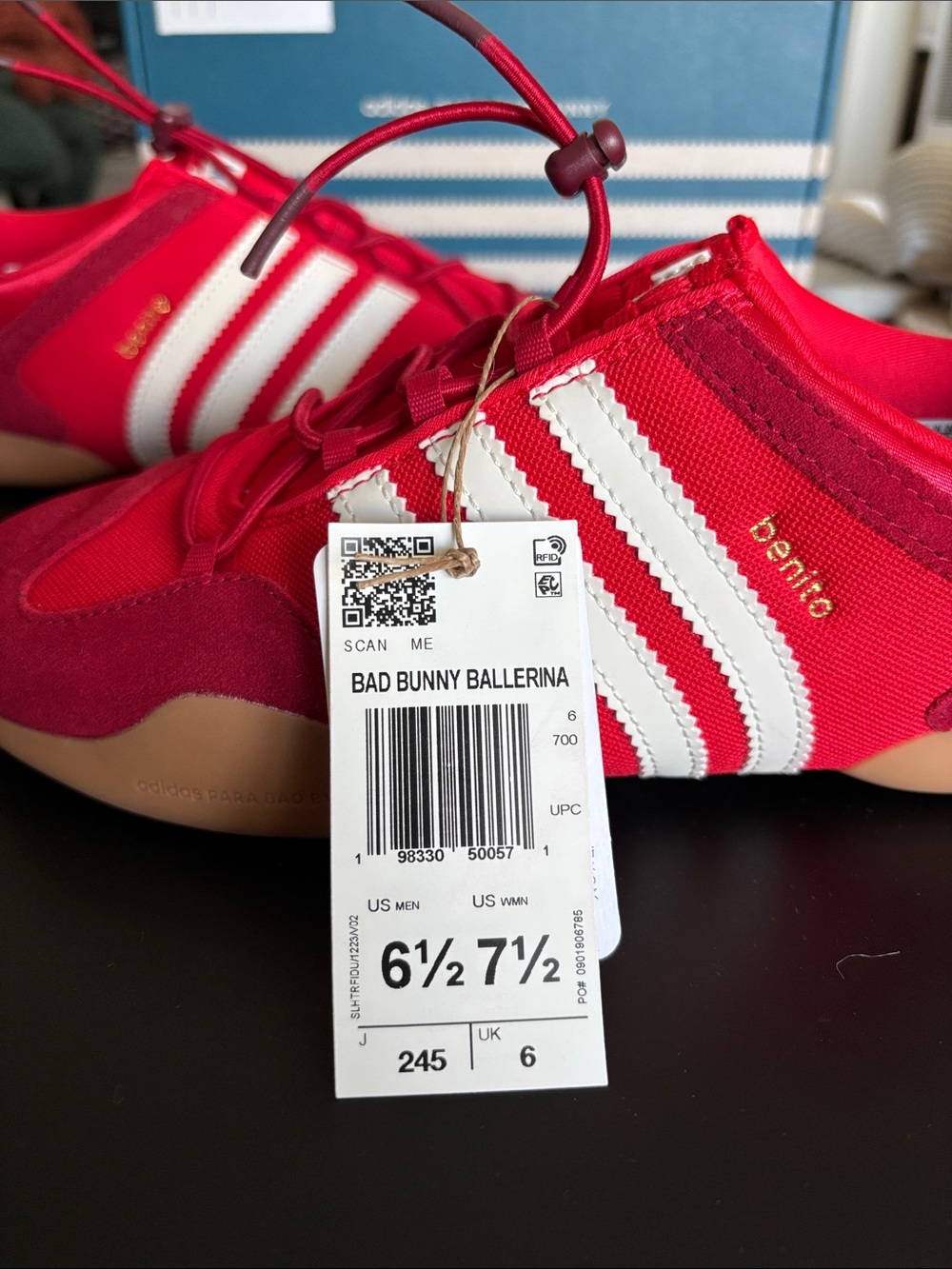 adidas Para Bad Bunny Red and White Low-Profile Sneakers - Picture 2 of 9
